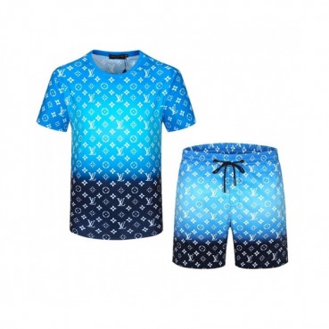 Louis vuitton 2021 Mens Casual Logo Training Short Sleeved Clothes&Half Pants Blue - 루이비통 2021 남성 캐쥬얼 로고 반팔 트레이닝복&반바지 Lou02824x Size(m 