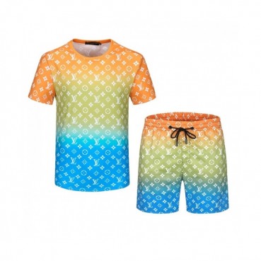 Louis vuitton 2021 Mens Casual Logo Training Short Sleeved Clothes&Half Pants Blue - 루이비통 2021 남성 캐쥬얼 로고 반팔 트레이닝복&반바지 Lou02823x Size(m 