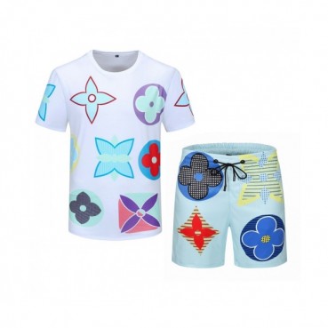 Louis vuitton 2021 Mens Casual Logo Training Short Sleeved Clothes&Half Pants Blue - 루이비통 2021 남성 캐쥬얼 로고 반팔 트레이닝복&반바지 Lou02777x Size(m 