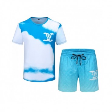 Louis vuitton 2021 Mens Casual Logo Training Short Sleeved Clothes&Half Pants Blue - 루이비통 2021 남성 캐쥬얼 로고 반팔 트레이닝복&반바지 Lou02776x Size(m 