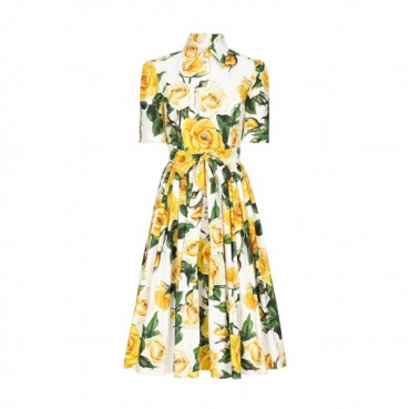 돌체앤가바나 여성 플로럴 프린트 벨트 미디 셔츠 드레스 - Dolce&Gabbana Womens Floral Print Belted Midi Shirt Dress 