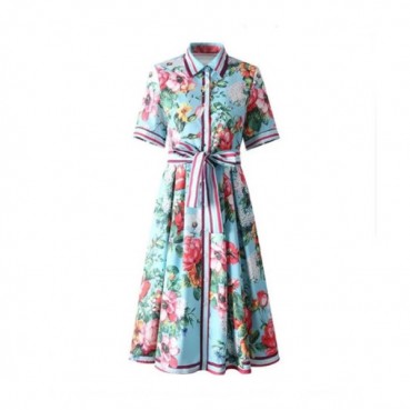 돌체앤가바나 여성 플로럴 프린트 벨트 미디 셔츠 드레스 - Dolce&Gabbana Womens Floral Print Belted Midi Shirt Dress 