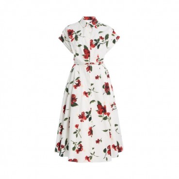 오스카 드 라 렌타 여성 히비스커스 스트레치 미디 셔츠 - Oscar De La Renta Womens Hibiscus Stretch Midi Shirt 