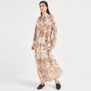 브루넬로쿠치넬리 여성 허바리움 프린트 폰지 셔츠 드레스 - Brunello Cucinelli Womens Herbarium Print Pongee Shirt Dress 