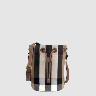 버버리 여성 체크 캔버스 스몰 버킷백 - Burberry Womens Check Canvas Small Bucket Bag 